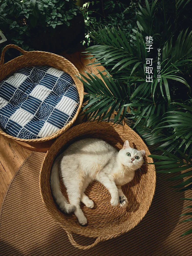 Pure Manual Rattan Woven Cat Nest Four Seasons General Dandelion Woven Cool Nest Cat Bed Cat Scratch Board Pet Products