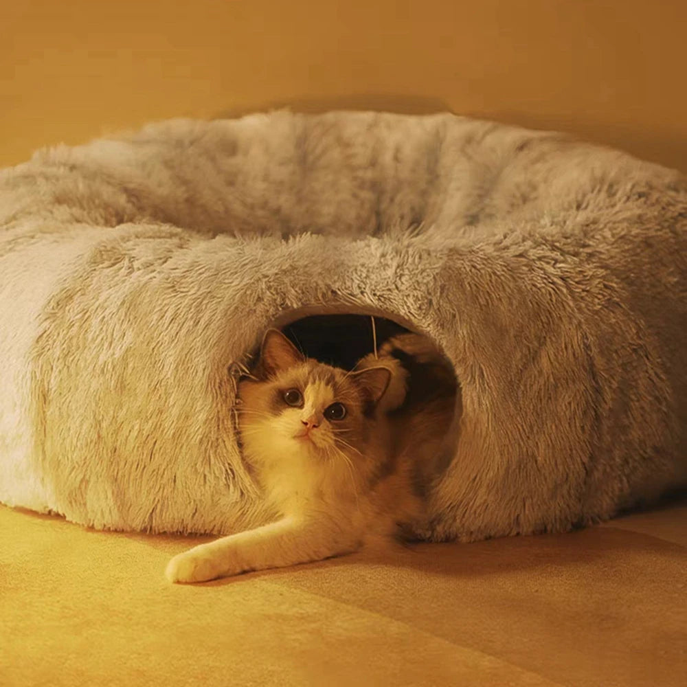 Plush Pet Donut Pet Cat Tunnel Bed Kennel Nest Cave Stuff Items Pet Supplies Products Cat Accessories House Kitten Training Toy