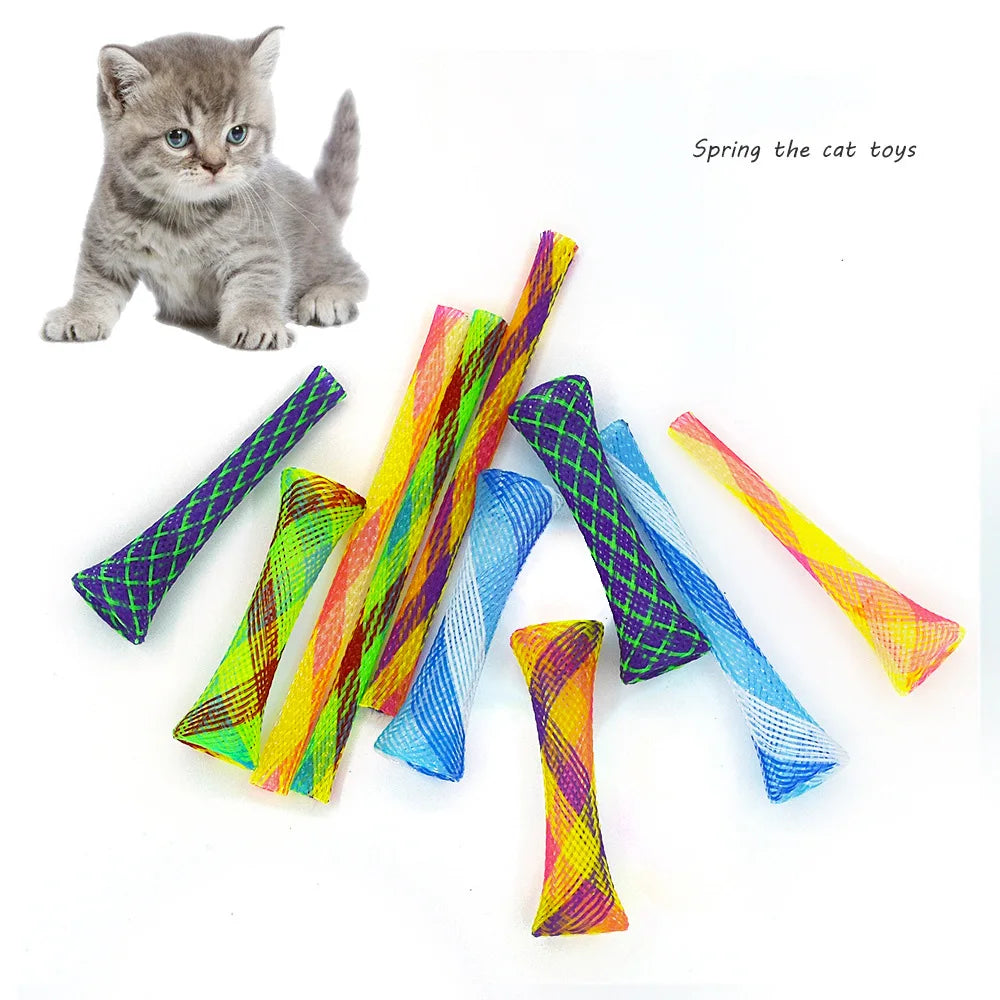 Cat Toy Colorful Spring Tube Cat Grinding Claws Nibbling Toy Telescopic Elastic Pet Dog Supplies Accessories Interesting Product