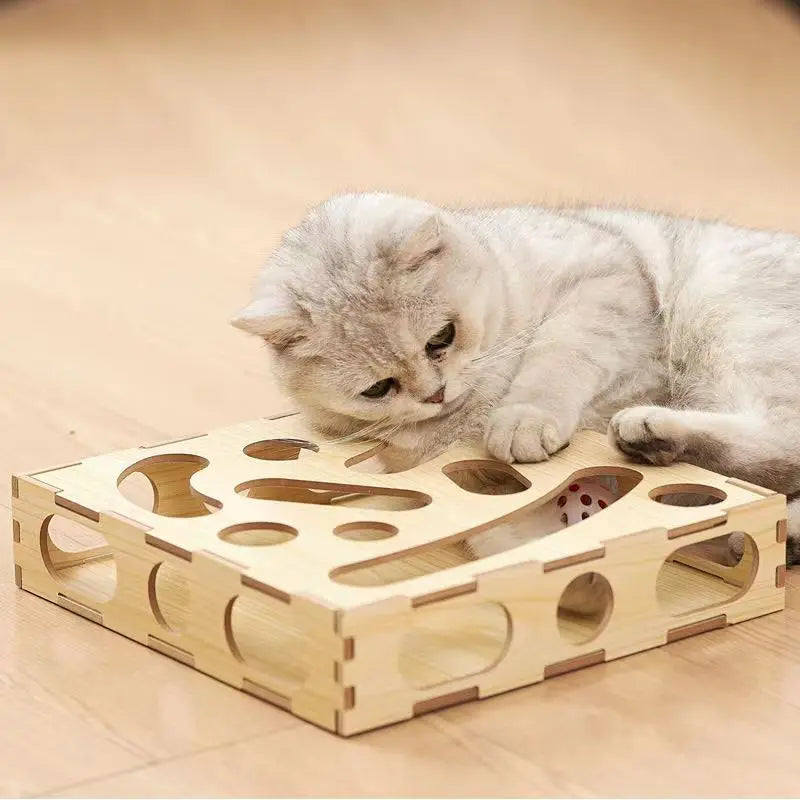 2022 NEW Wooden Cats Toy Maze Cat Toys with Bell Interactive Cat Intelligence Training Box Pet Products Cat Accessories