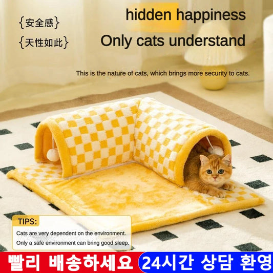 Cat Bed Can Play Cat Tunnel Dog House Bed Kitten Dog Basket Bed Cute Cat House Home Mat Pet Kennel Products Cama Para Gatos