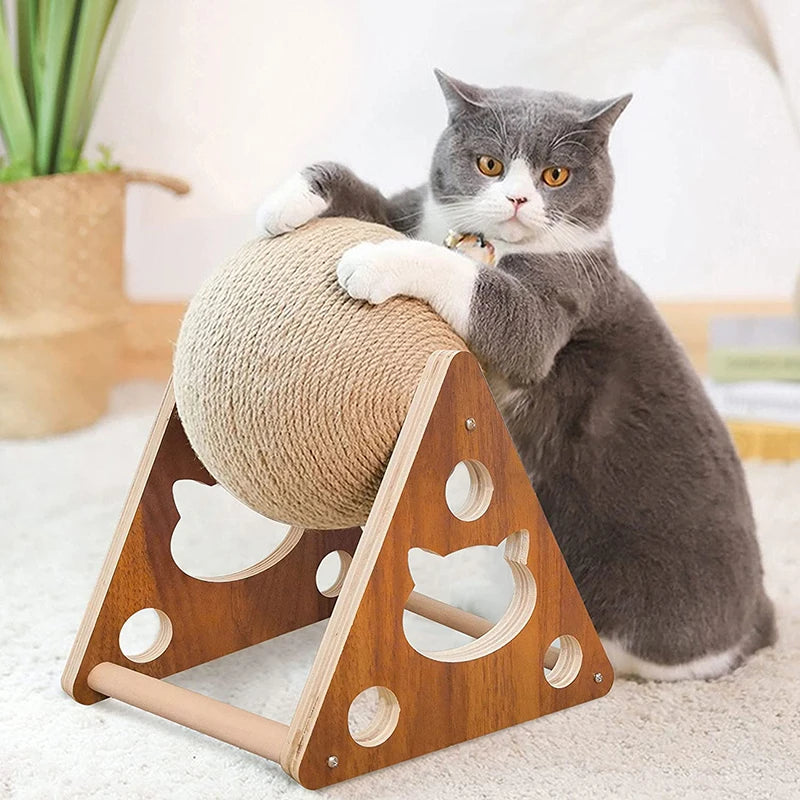 Natural Wooden Cat Scratching Ball With Sisal Rope Interactive Grinding Claw Toy Cats Pet Products Goods Pets Toys Things For