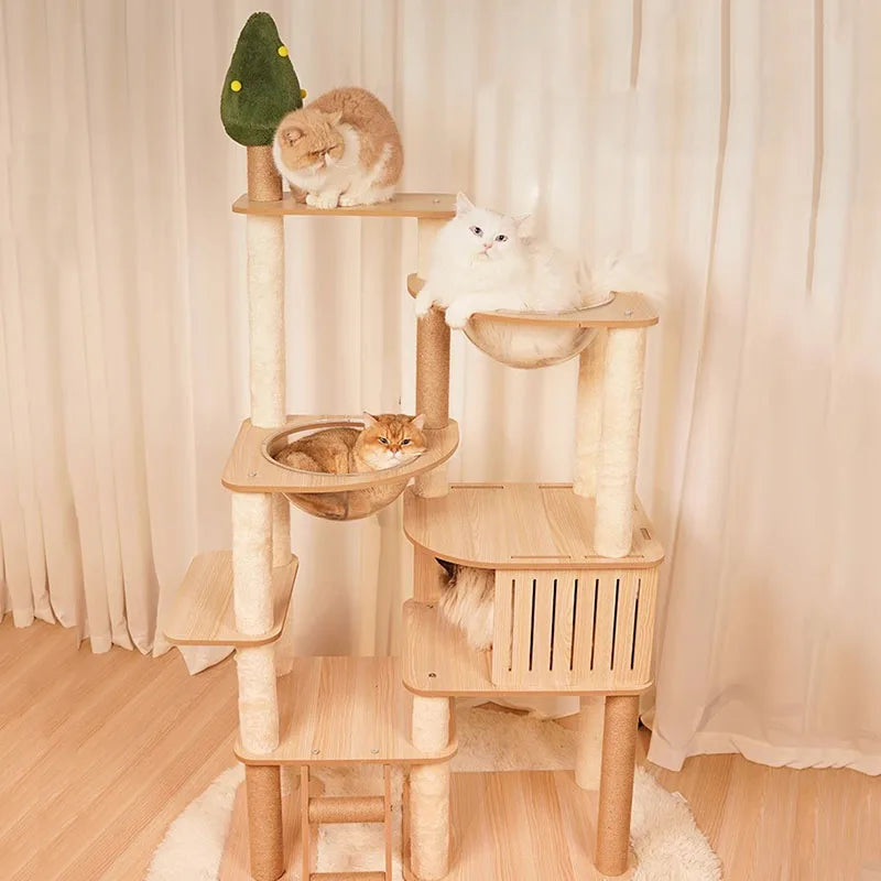 Solid Wood Cat Climbing Game Scratching Platform Cat Tower Ceiling Condo Tree Sofa Mat Cat Products Accessories Kitty Products