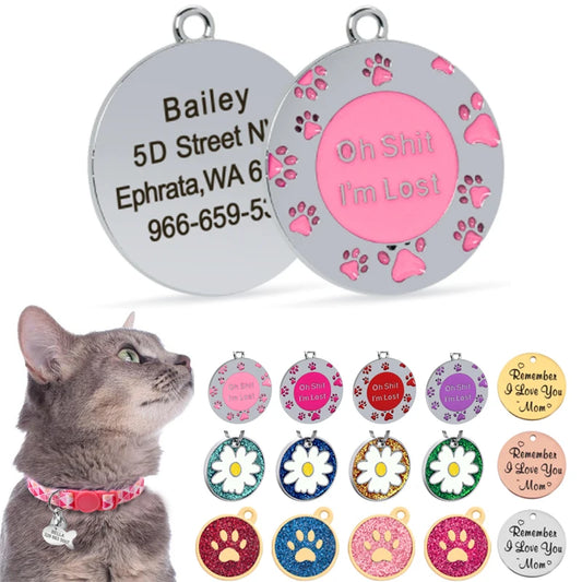 Personalized Dog Cat ID Tag Collar Necklace Accessories Round Custom Engraved Dog ID Tags Pet Supplies For Dog Tag Name Products