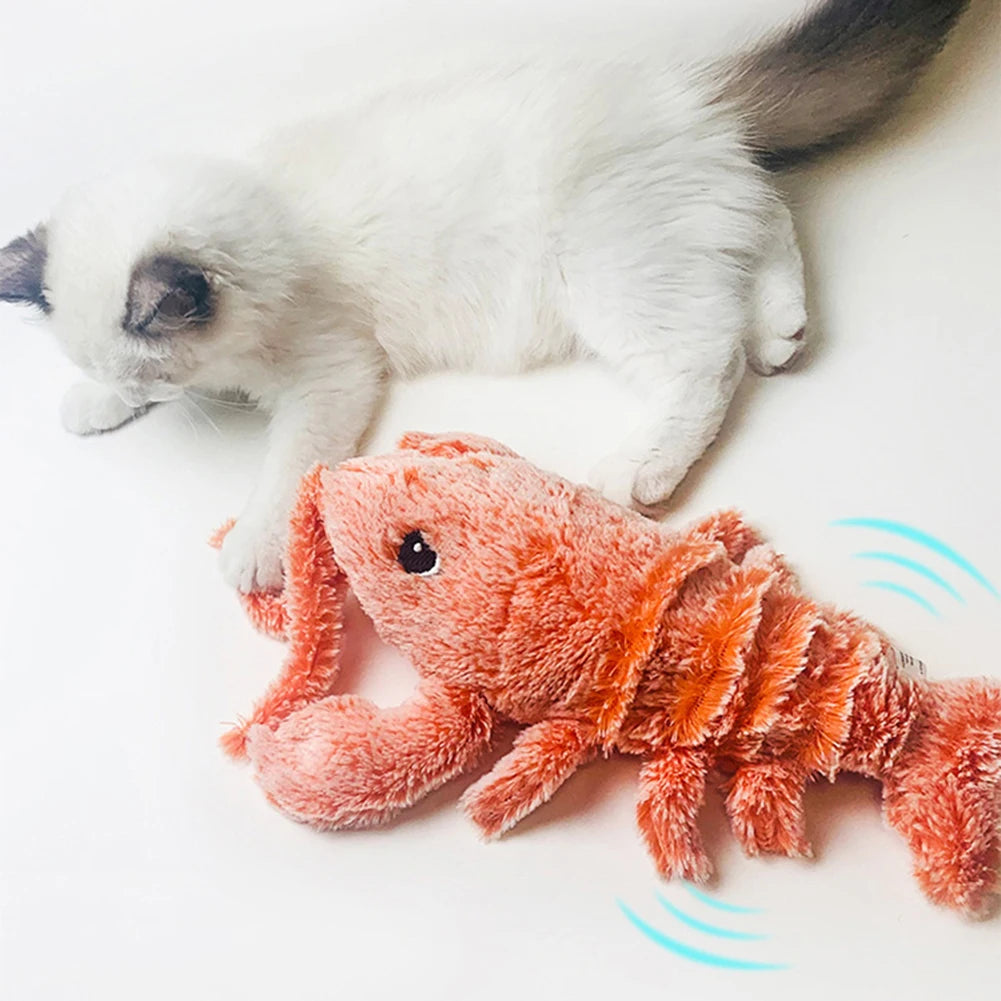 Electric Simulation Lobster Jumping Toy Usb Charging Funny Plush Toys Stuffed Animal Cat Toy Pets Product