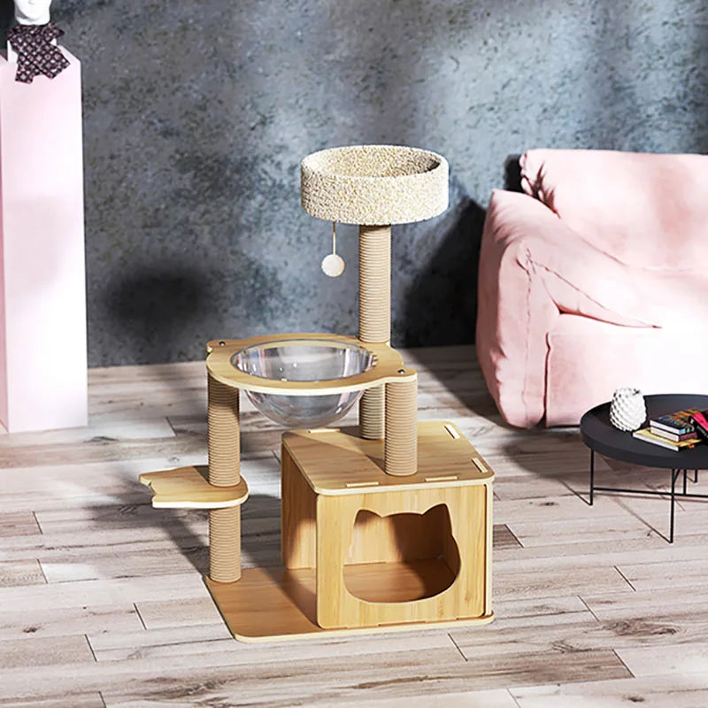 Solid Wood Cat Tower Tree Nest Spacecraft Game Climbing Kitty Scratching Platform House Toy Scratching Post Pet Products for Cat