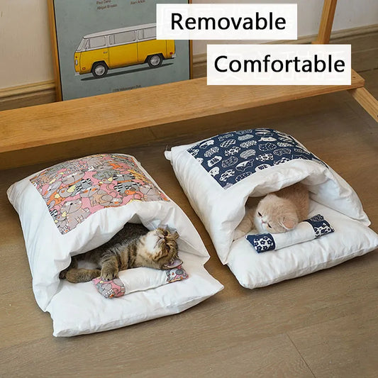 Kawaii Removable Cats Bed House Home Supplies Products for Adult Cats Large Pet Dog Bed Cat's House Cave Comfortable  Food Cute