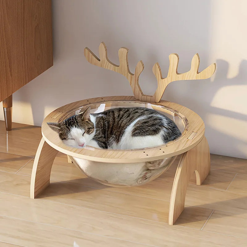 Cute Solid Wood Cat Bed Home Nest Four Seasons Universal Pet Supplies Cat Tree Apartment Climbing Frame Space Capsule Products