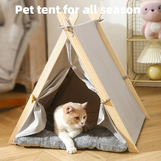 Summer and Winter Wood Cat Dog Bed Simple Design Wooden Pet Tent Mosquito Prevention Pet Sleeping House Indoor Cat Beds Product