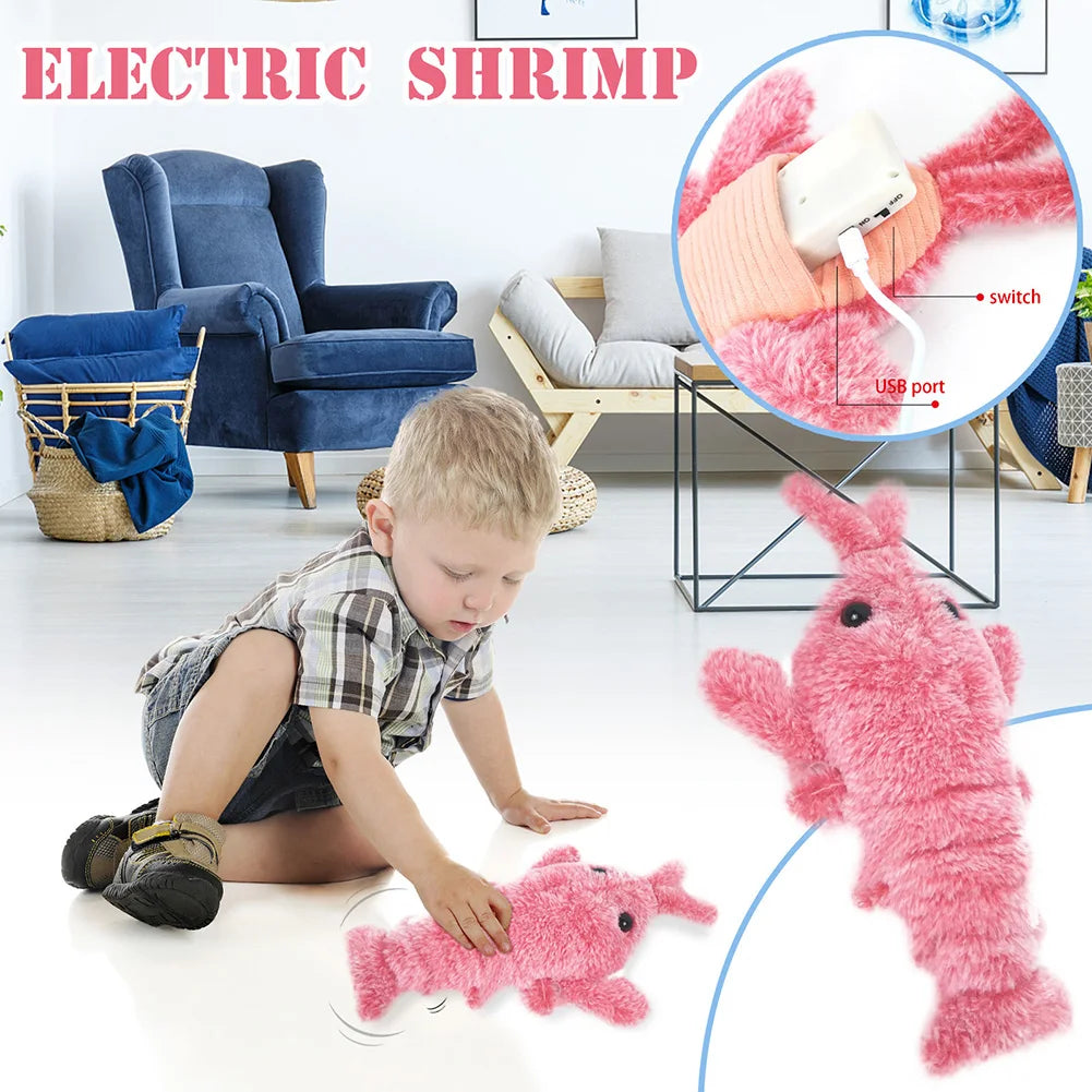 Electric Simulation Lobster Jumping Toy Usb Charging Funny Plush Toys Stuffed Animal Cat Toy Pets Product